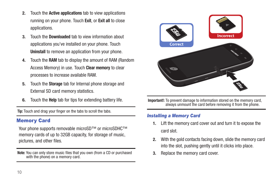 Memory card | Samsung SCH-S720ZKATFN User Manual | Page 14 / 137