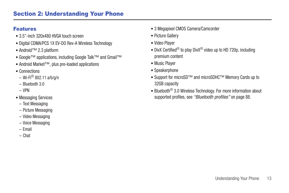 Section 2: understanding your phone, Features | Samsung SCH-S720ZKATFN User Manual | Page 17 / 137