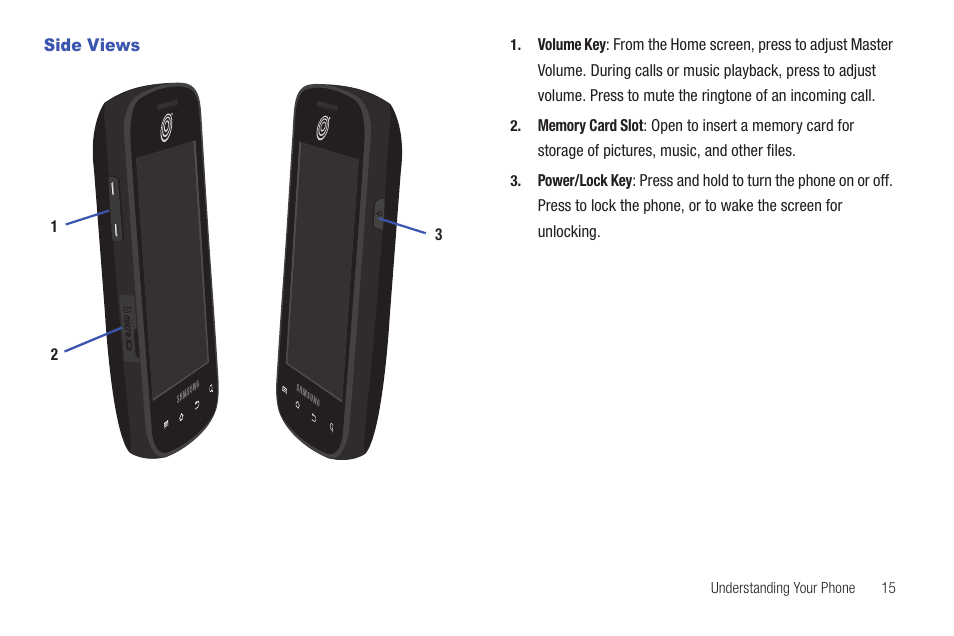 Side views | Samsung SCH-S720ZKATFN User Manual | Page 19 / 137