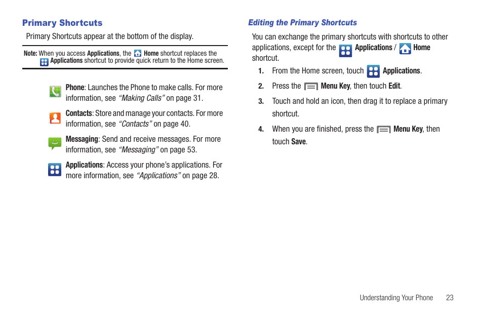 Primary shortcuts, N, see “primary shortcuts | Samsung SCH-S720ZKATFN User Manual | Page 27 / 137