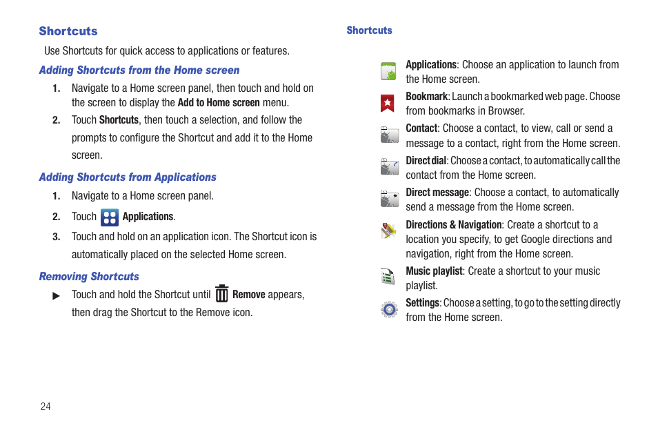 Shortcuts | Samsung SCH-S720ZKATFN User Manual | Page 28 / 137