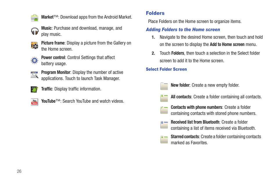 Folders | Samsung SCH-S720ZKATFN User Manual | Page 30 / 137
