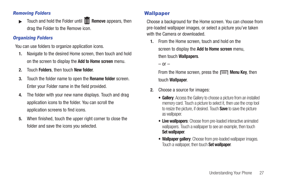 Wallpaper, Tion, see “wallpaper” on | Samsung SCH-S720ZKATFN User Manual | Page 31 / 137