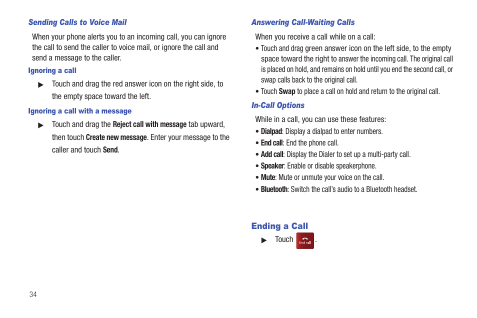 Ending a call | Samsung SCH-S720ZKATFN User Manual | Page 38 / 137