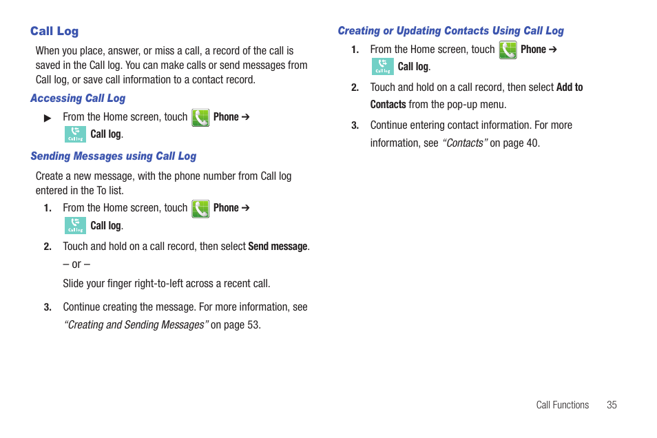 Call log | Samsung SCH-S720ZKATFN User Manual | Page 39 / 137