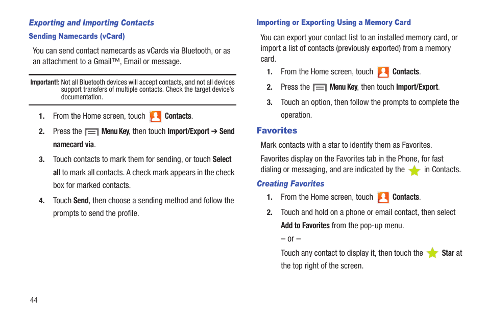 Favorites | Samsung SCH-S720ZKATFN User Manual | Page 48 / 137
