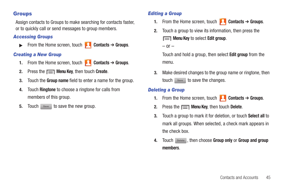 Groups | Samsung SCH-S720ZKATFN User Manual | Page 49 / 137