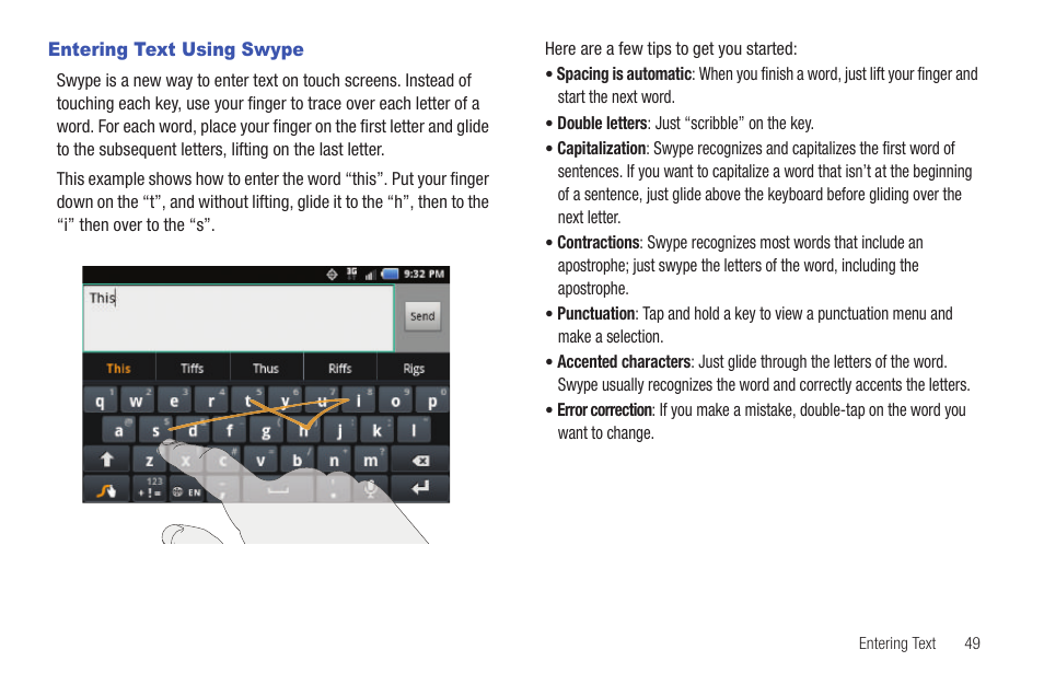 Entering text using swype | Samsung SCH-S720ZKATFN User Manual | Page 53 / 137