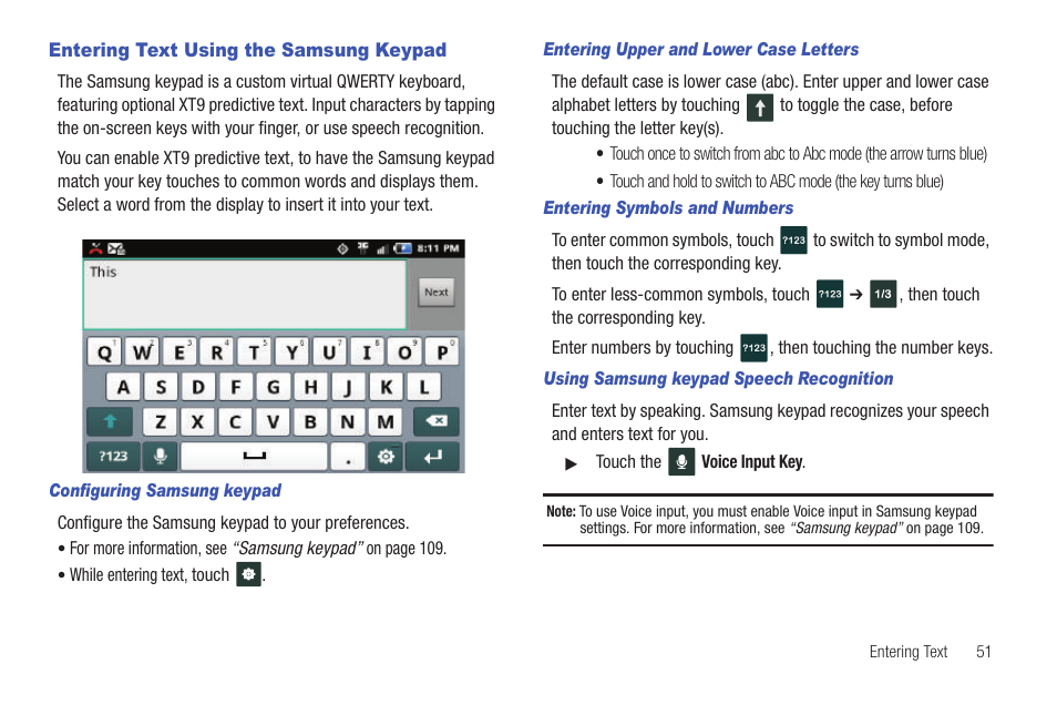 Entering text using the samsung keypad | Samsung SCH-S720ZKATFN User Manual | Page 55 / 137