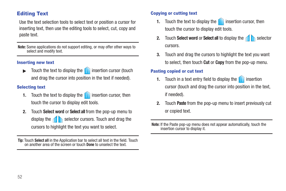 Editing text | Samsung SCH-S720ZKATFN User Manual | Page 56 / 137