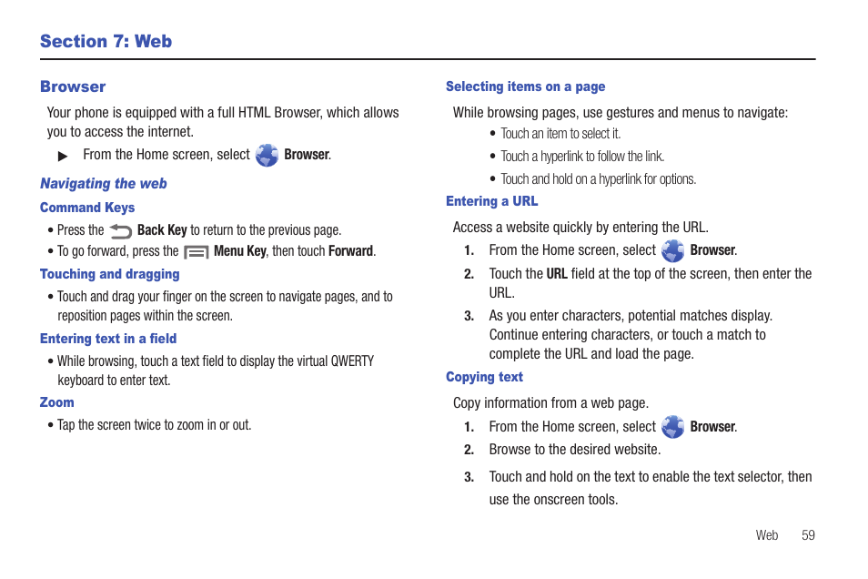 Section 7: web, Browser | Samsung SCH-S720ZKATFN User Manual | Page 63 / 137