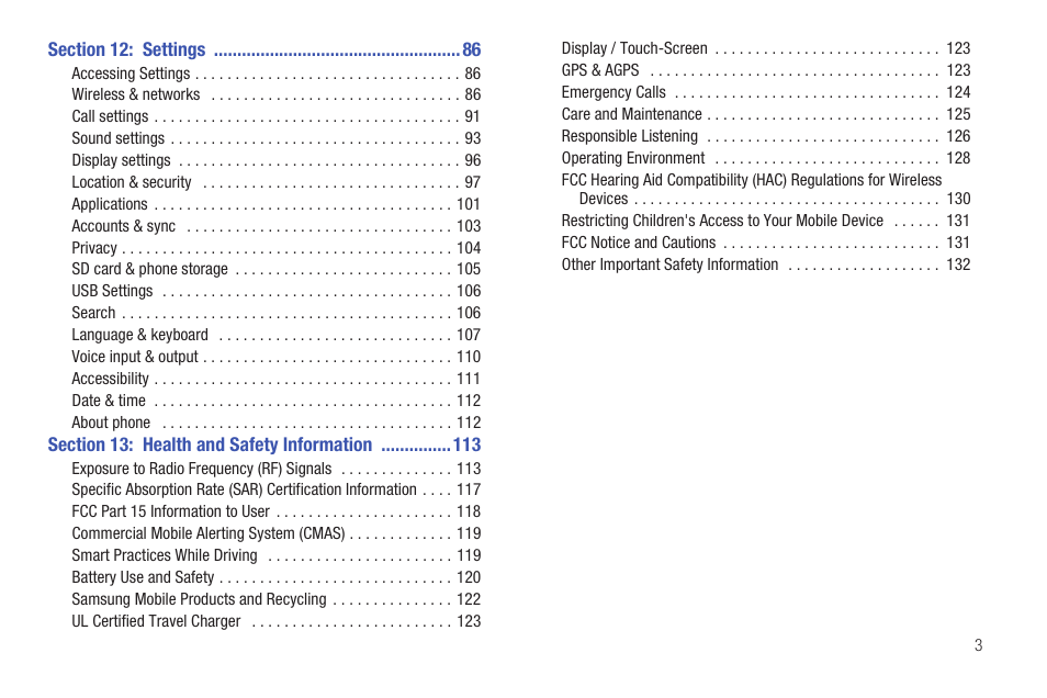 Section 12: settings 86, Section 13: health and safety information 113 | Samsung SCH-S720ZKATFN User Manual | Page 7 / 137