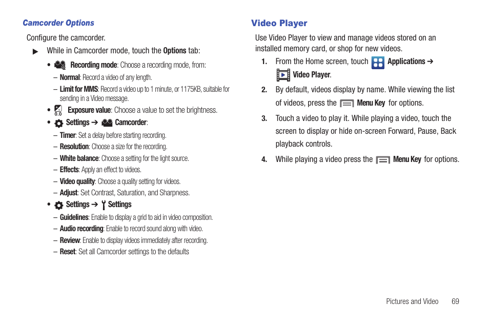 Video player | Samsung SCH-S720ZKATFN User Manual | Page 73 / 137