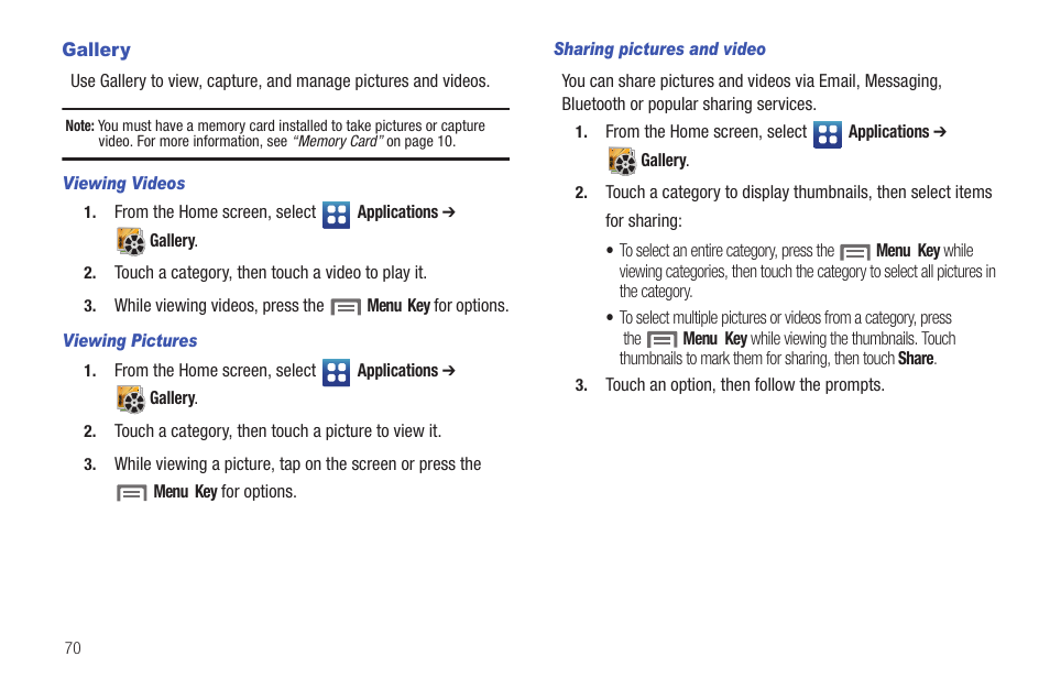 Gallery | Samsung SCH-S720ZKATFN User Manual | Page 74 / 137