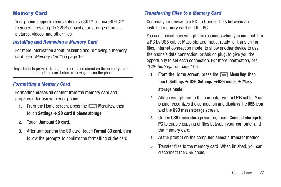 Memory card | Samsung SCH-S720ZKATFN User Manual | Page 81 / 137