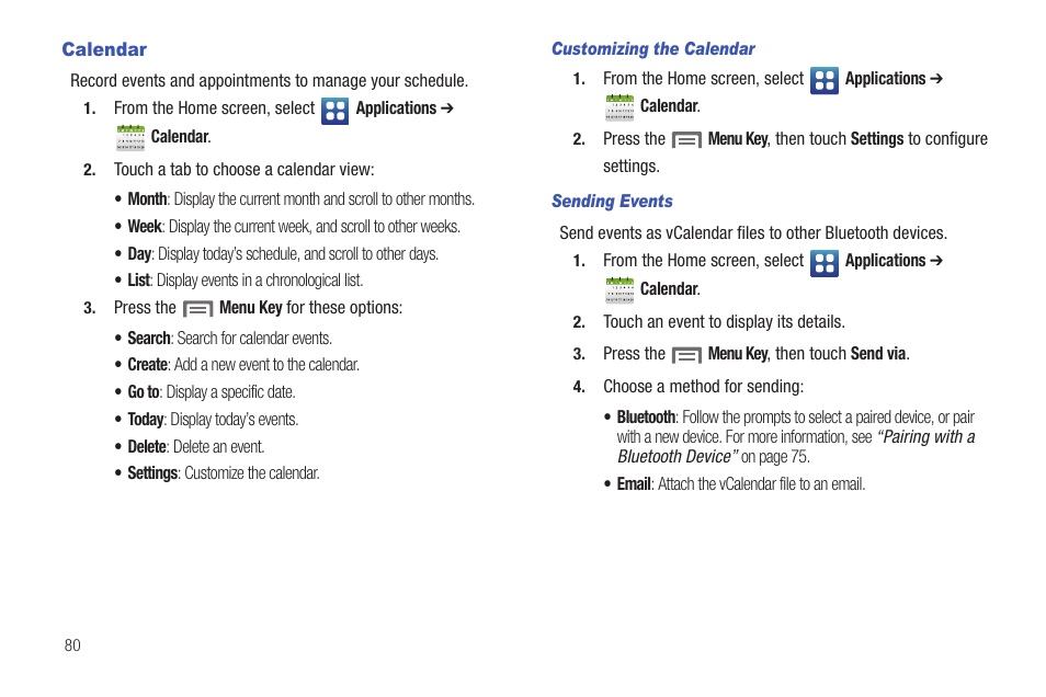 Calendar | Samsung SCH-S720ZKATFN User Manual | Page 84 / 137