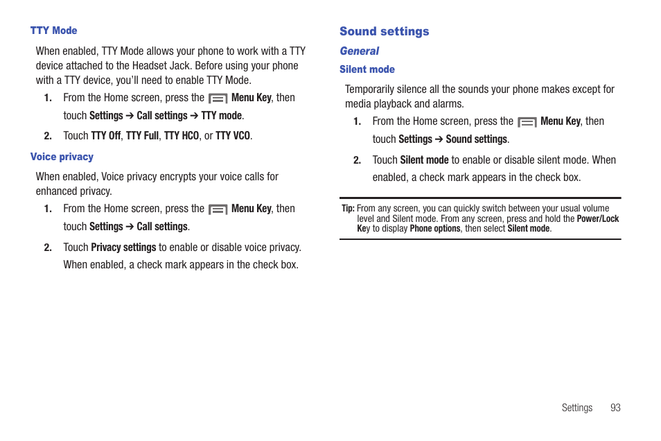 Sound settings | Samsung SCH-S720ZKATFN User Manual | Page 97 / 137