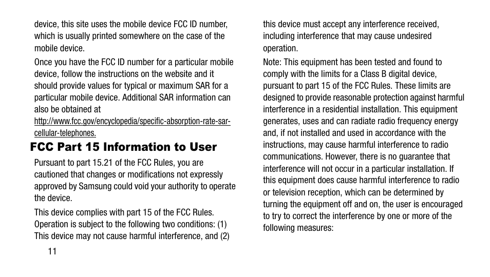 Fcc part 15 information to user | Samsung SM-T337AZWAATT User Manual | Page 18 / 56