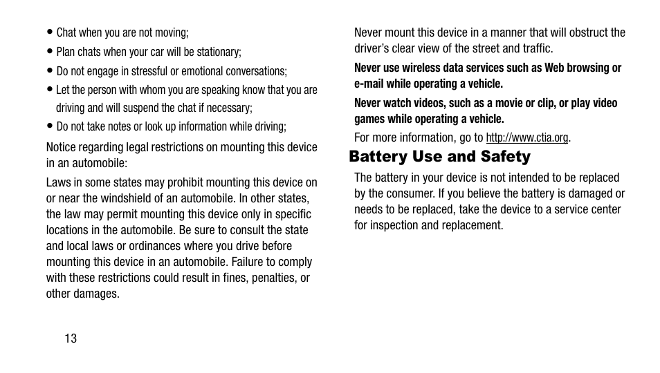 Battery use and safety | Samsung SM-T337AZWAATT User Manual | Page 20 / 56