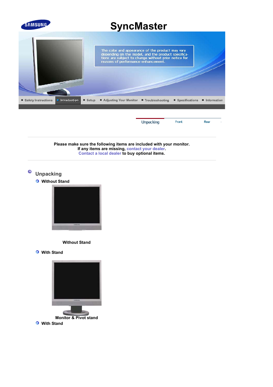 Syncmaster 713bm plus, Unpacking | Samsung LS17PLMSSB-DZS User Manual | Page 14 / 89