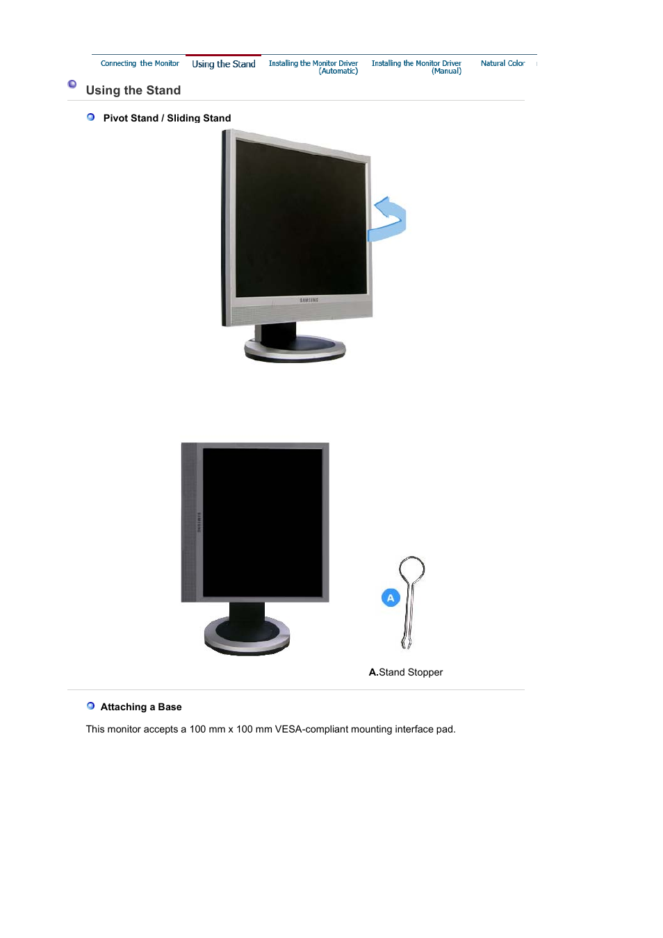 Using the stand | Samsung LS17PLMSSB-DZS User Manual | Page 20 / 89