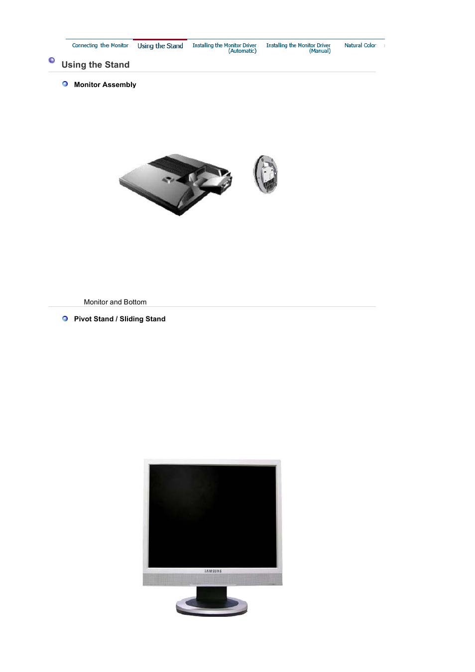 Using the stand, Installing the monitor driver(automatic) | Samsung LS17PLMSSB-DZS User Manual | Page 28 / 89