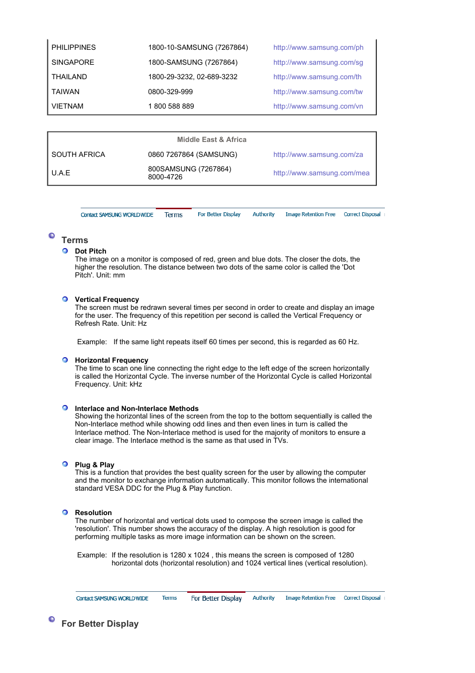 Terms, For better display | Samsung LS17PLMSSB-DZS User Manual | Page 84 / 89