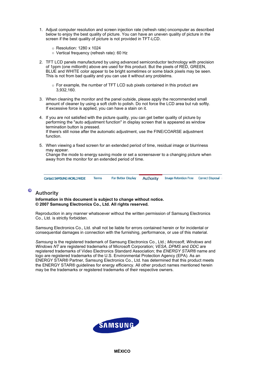 Authority | Samsung LS17PLMSSB-DZS User Manual | Page 85 / 89
