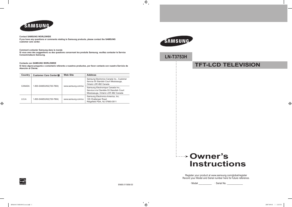 Samsung LNT3753HX-XAA User Manual | 139 pages