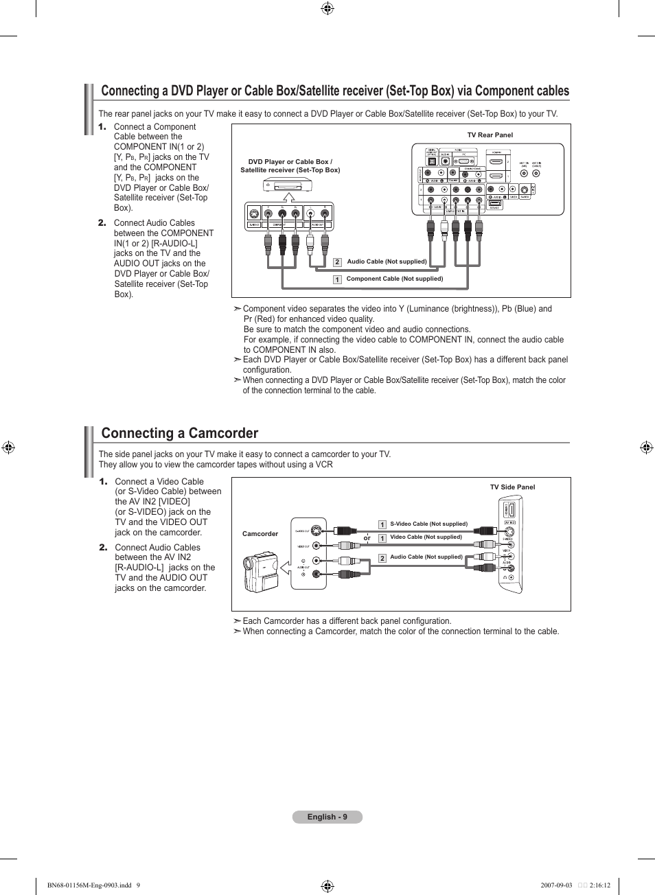Connecting a camcorder | Samsung LNT3753HX-XAA User Manual | Page 11 / 139