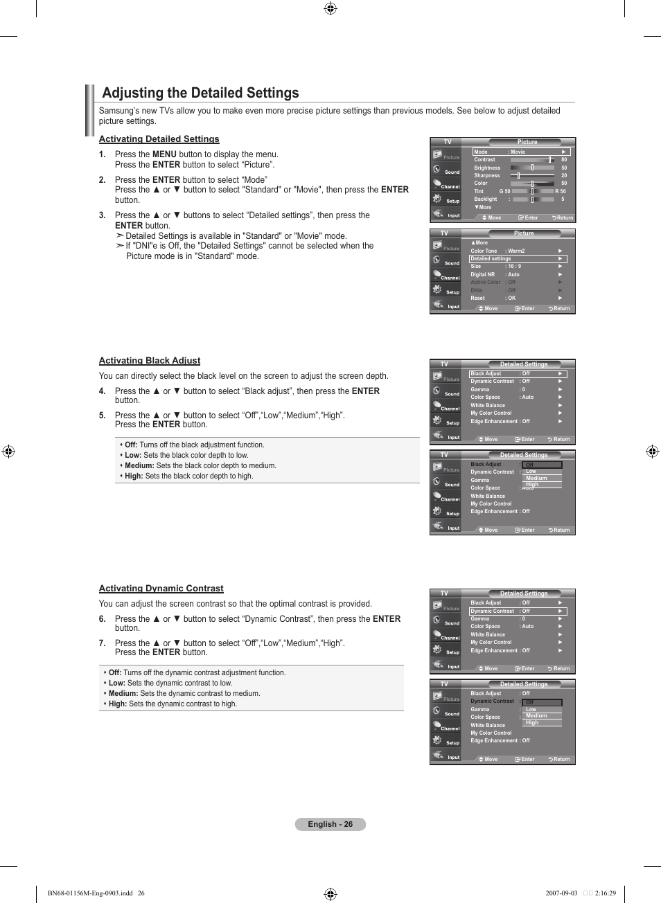 Adjusting the detailed settingsmove, Adjusting the detailed settings | Samsung LNT3753HX-XAA User Manual | Page 28 / 139