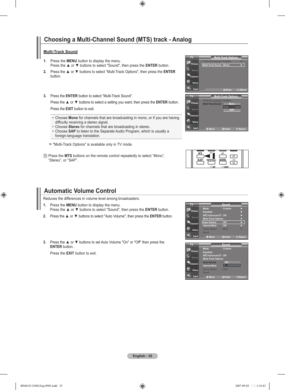 Automatic volume control | Samsung LNT3753HX-XAA User Manual | Page 37 / 139