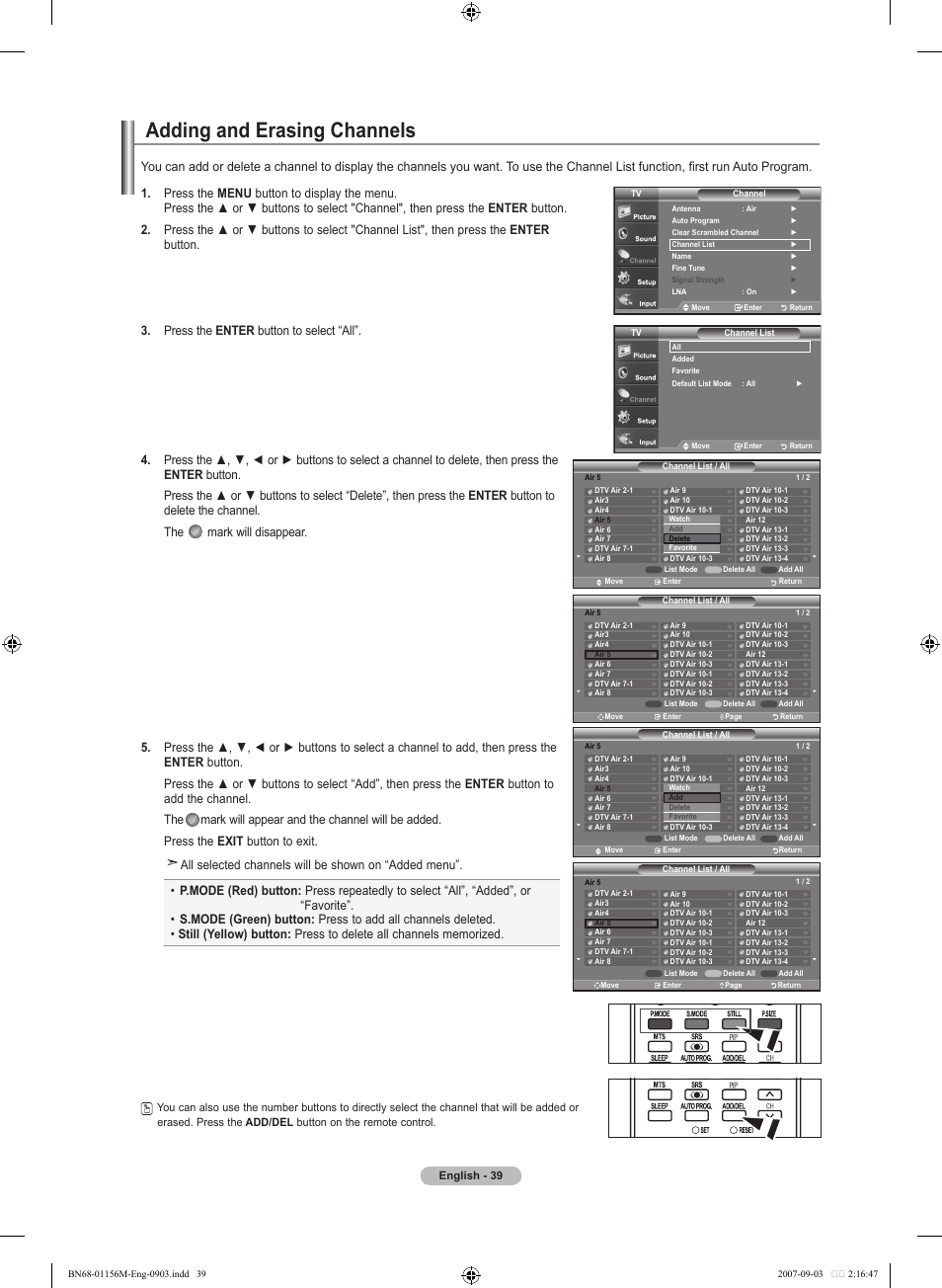 Adding and erasing channels | Samsung LNT3753HX-XAA User Manual | Page 41 / 139