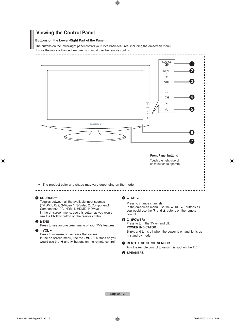 Viewing the control panel | Samsung LNT3753HX-XAA User Manual | Page 5 / 139
