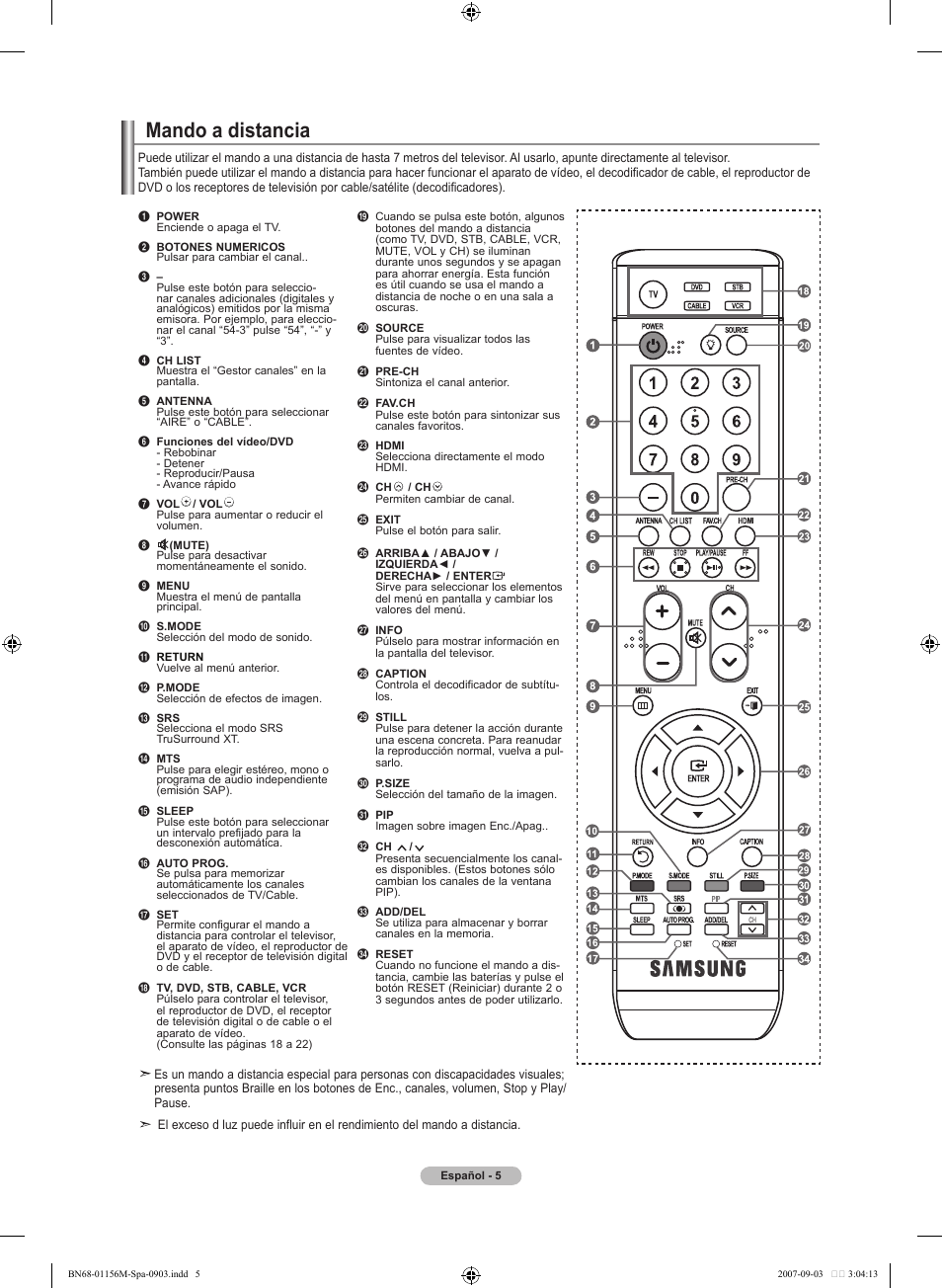 Mando a distancia | Samsung LNT3753HX-XAA User Manual | Page 76 / 139