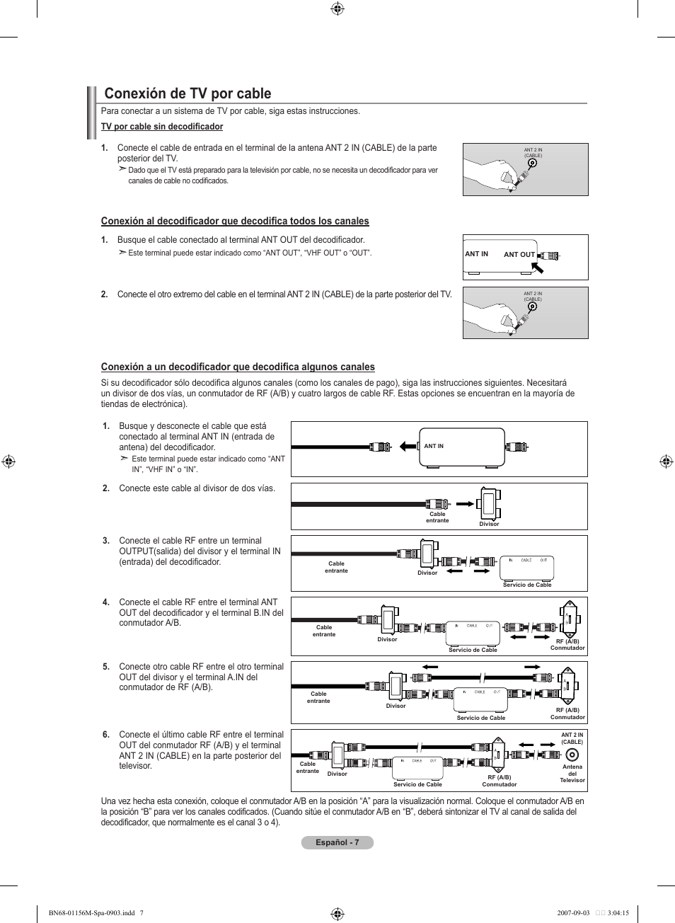 Conexión de tv por cable | Samsung LNT3753HX-XAA User Manual | Page 78 / 139