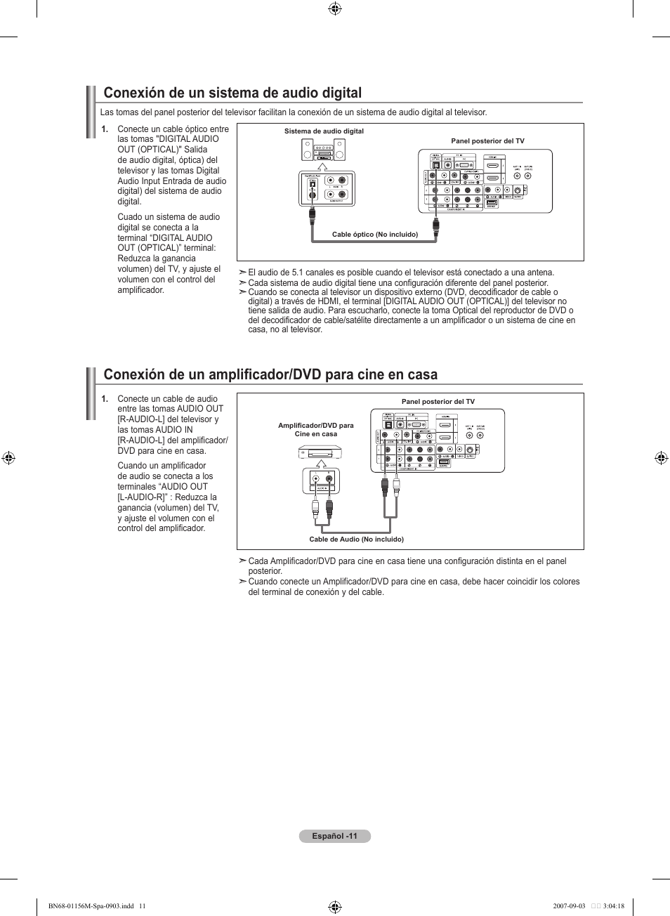 Conexión de un amplificador/dvd para cine en casa, Conexión de un sistema de audio digital | Samsung LNT3753HX-XAA User Manual | Page 82 / 139