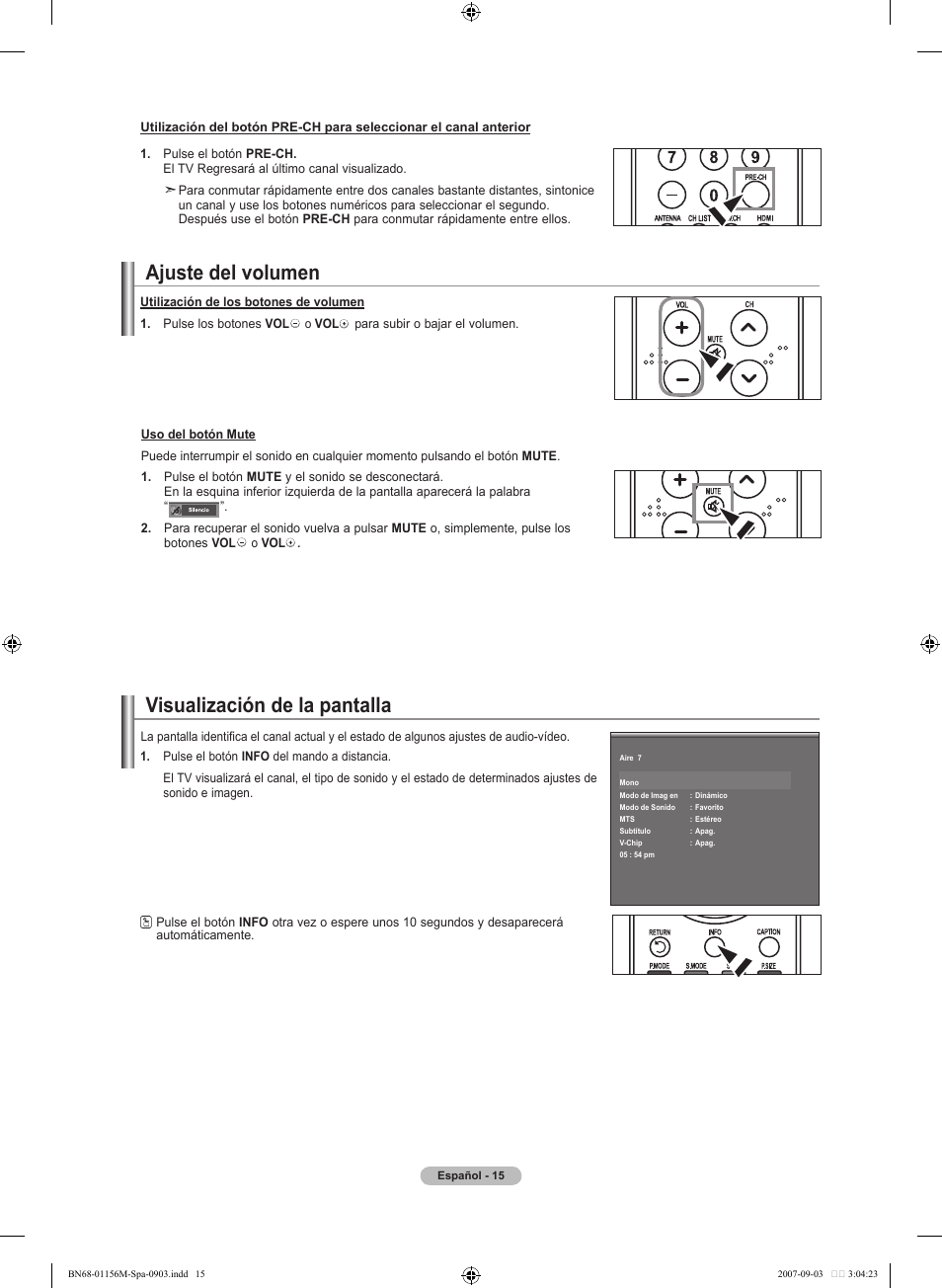Ajuste del volumen, Visualización de la pantalla | Samsung LNT3753HX-XAA User Manual | Page 86 / 139