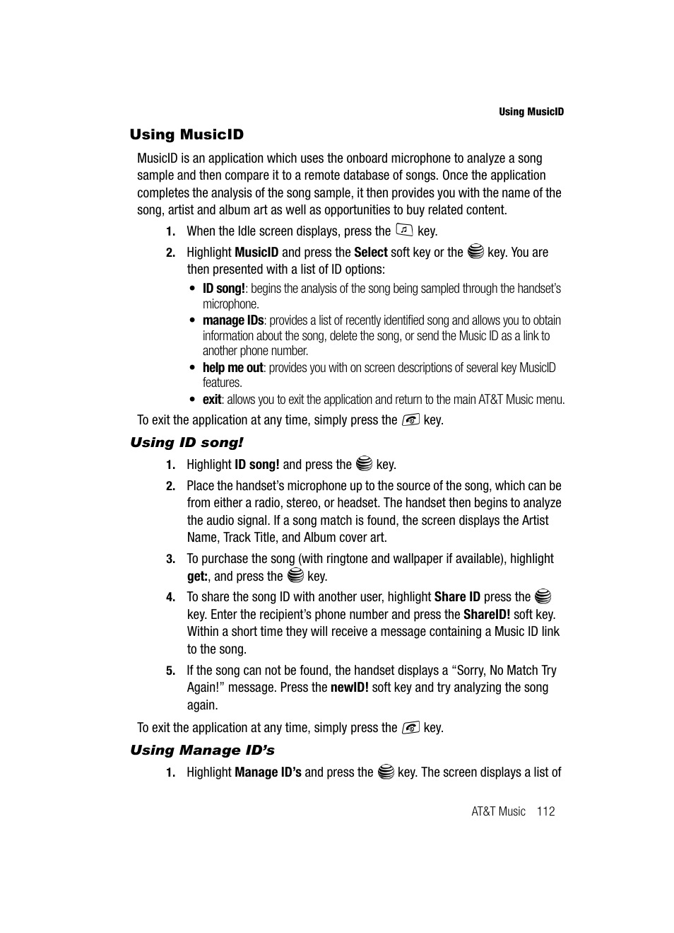Using musicid | Samsung SGH-A717ZKAATT User Manual | Page 115 / 188