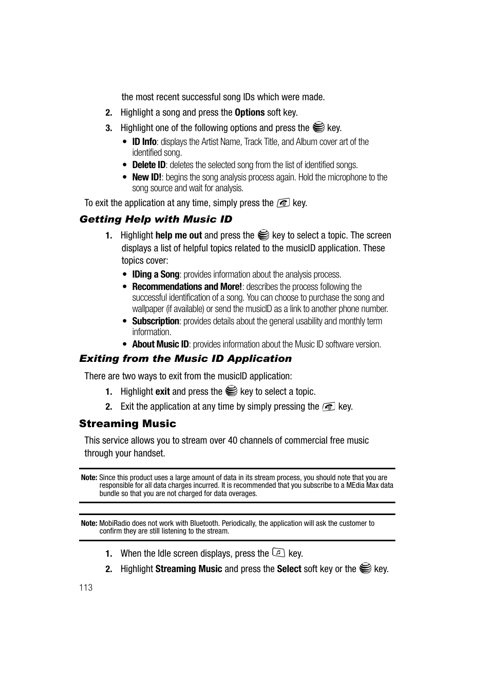 Streaming music | Samsung SGH-A717ZKAATT User Manual | Page 116 / 188