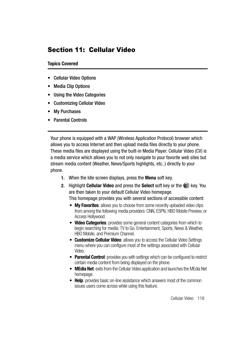 Section 11: cellular video | Samsung SGH-A717ZKAATT User Manual | Page 121 / 188