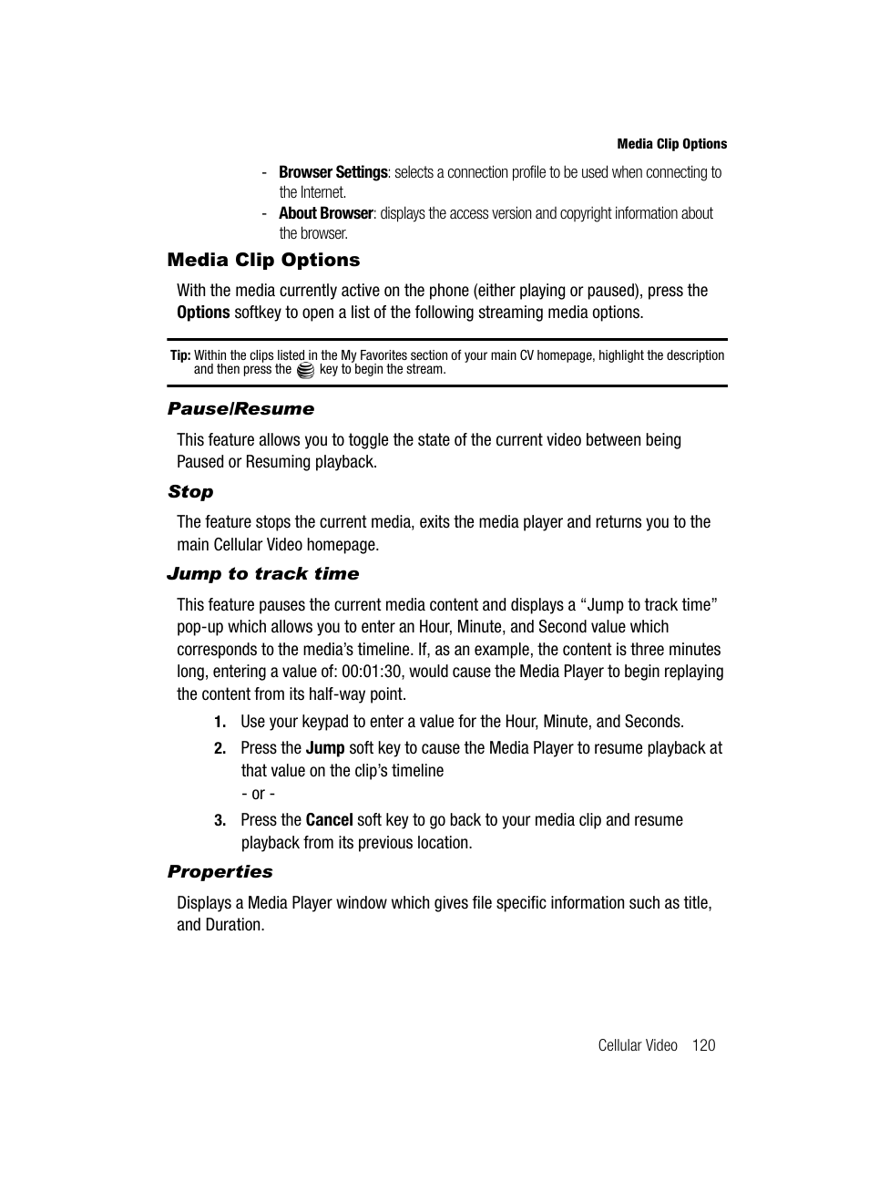 Media clip options | Samsung SGH-A717ZKAATT User Manual | Page 123 / 188