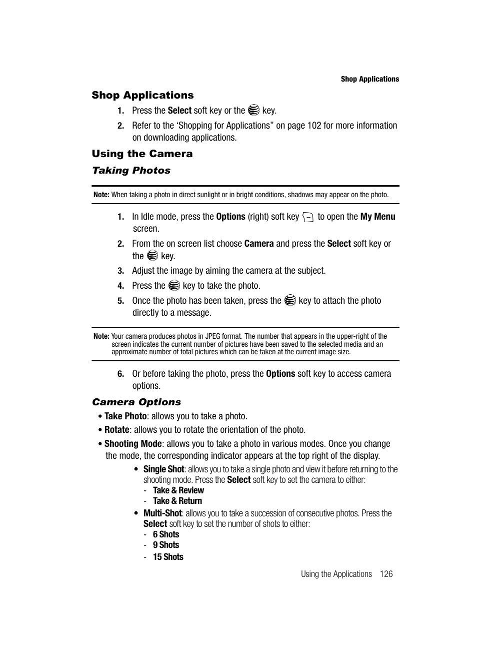 Shop applications using the camera, Shop applications, Using the camera | Samsung SGH-A717ZKAATT User Manual | Page 129 / 188