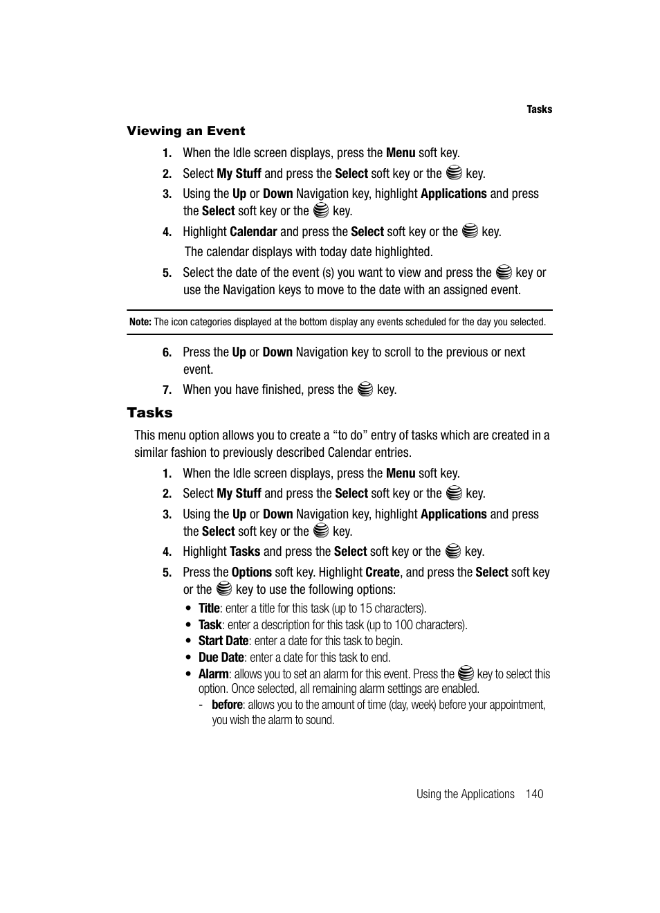 Tasks | Samsung SGH-A717ZKAATT User Manual | Page 143 / 188