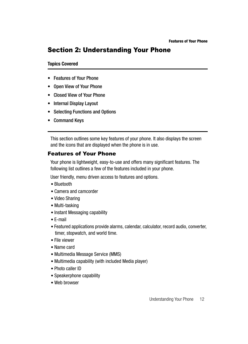 Section 2: understanding your phone, Features of your phone | Samsung SGH-A717ZKAATT User Manual | Page 15 / 188