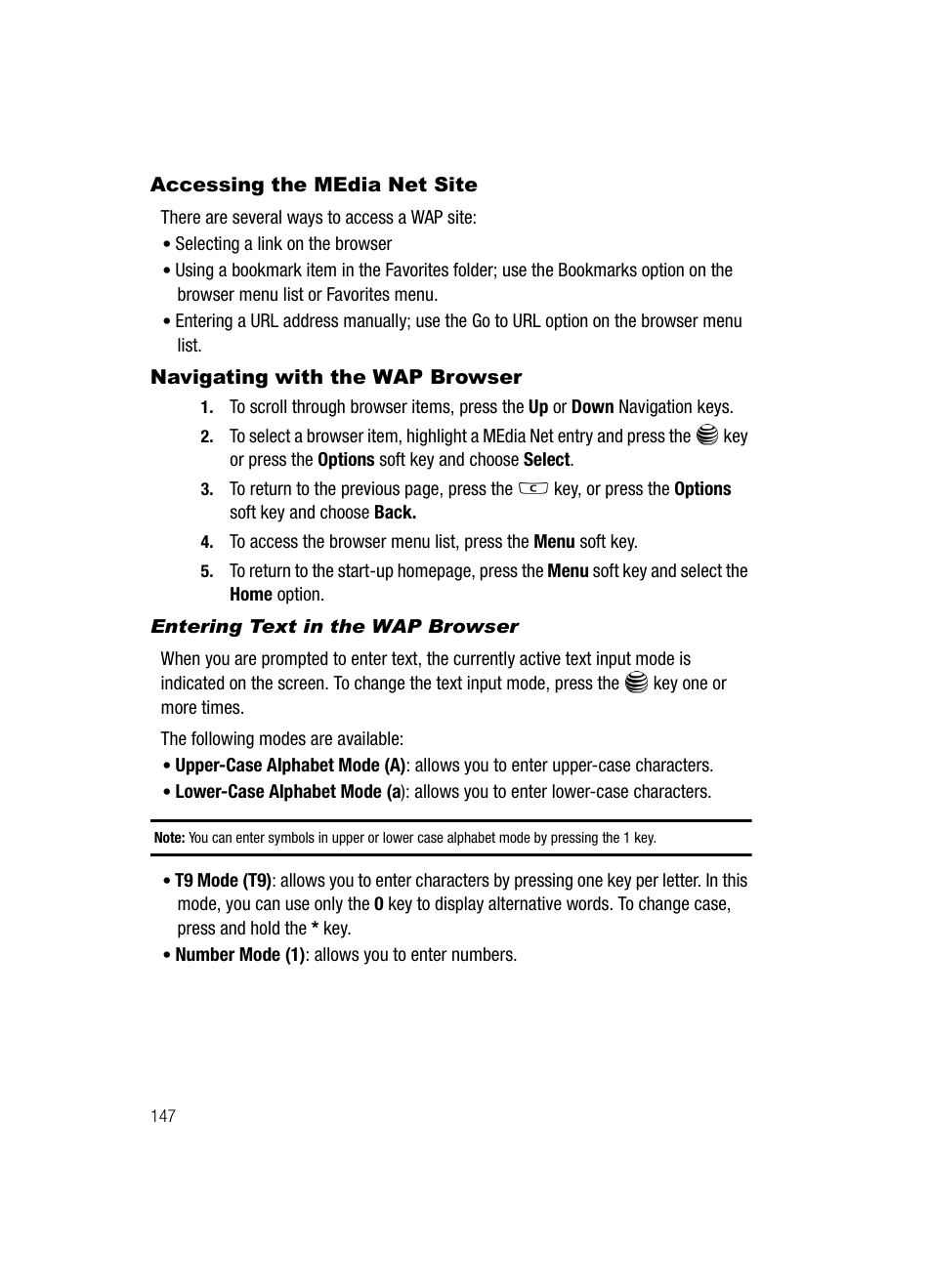 Accessing the media net site, Navigating with the wap browser | Samsung SGH-A717ZKAATT User Manual | Page 150 / 188