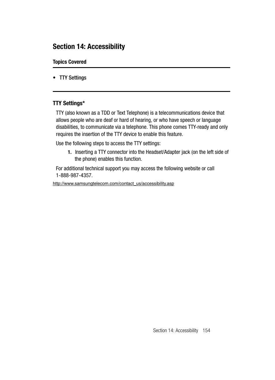 Section 14: section 14: accessibility | Samsung SGH-A717ZKAATT User Manual | Page 157 / 188