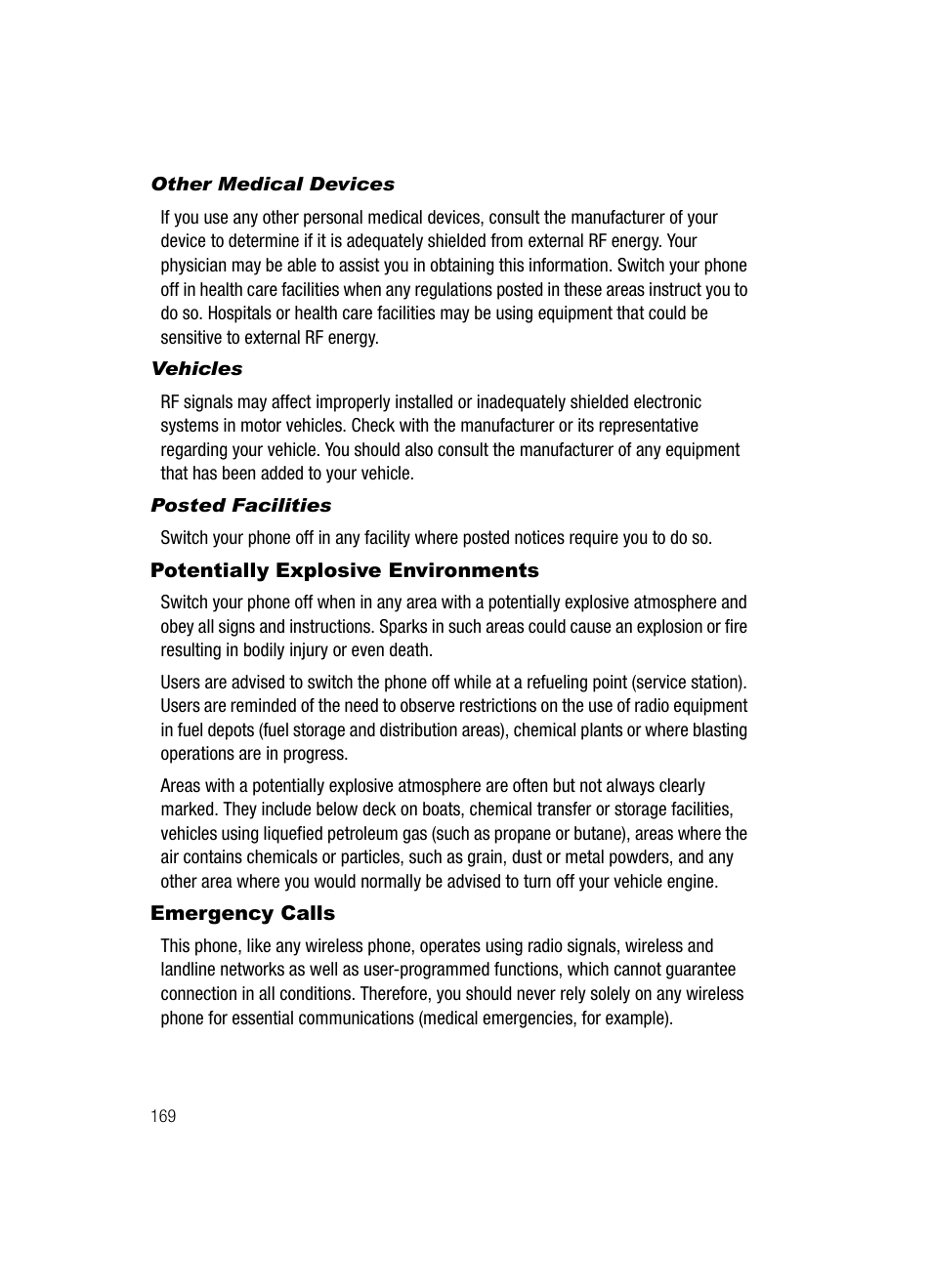 Potentially explosive environments emergency calls, Potentially explosive environments, Emergency calls | Samsung SGH-A717ZKAATT User Manual | Page 172 / 188