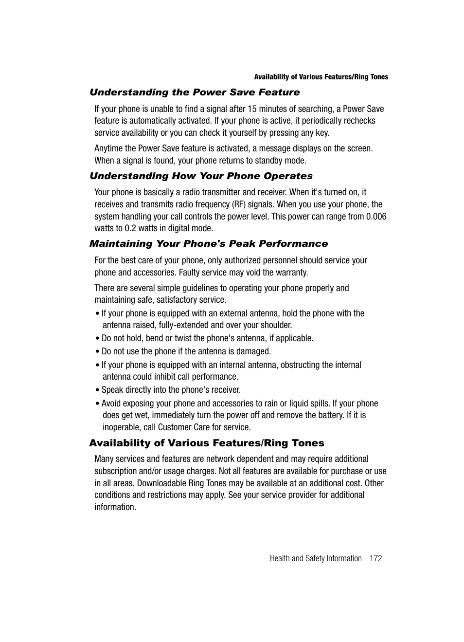 Availability of various features/ring tones | Samsung SGH-A717ZKAATT User Manual | Page 175 / 188