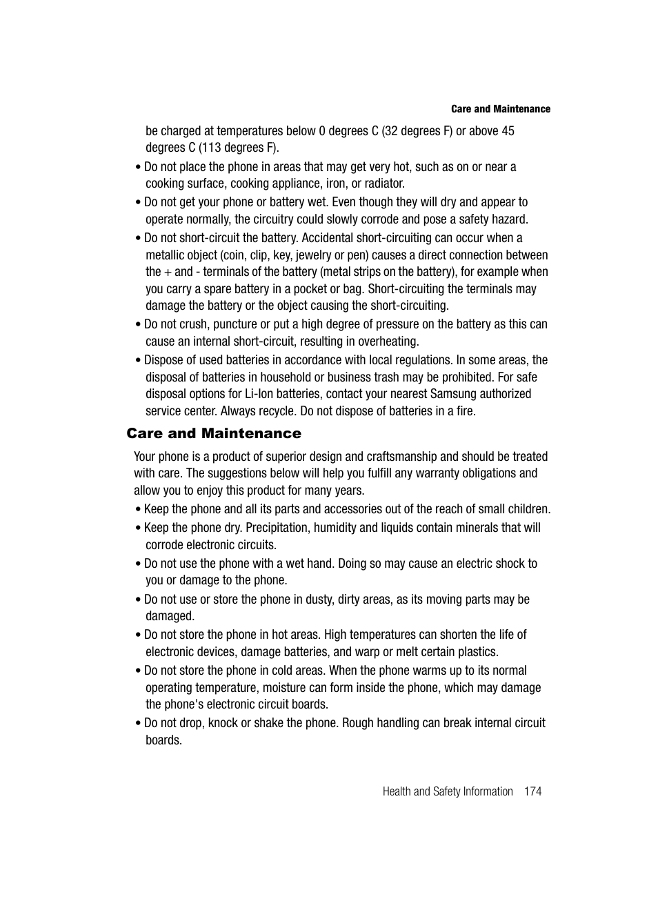 Care and maintenance | Samsung SGH-A717ZKAATT User Manual | Page 177 / 188